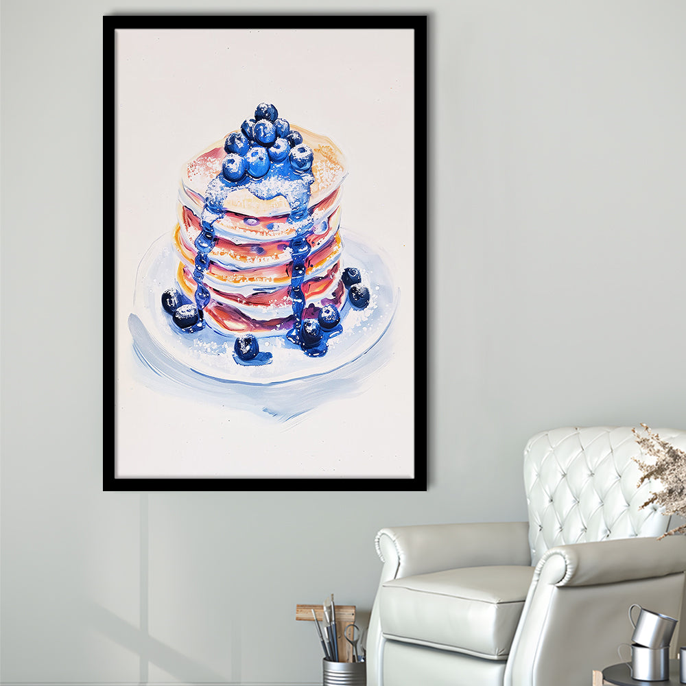 Blueberry Pancakes Art Print Vintage Retro Food Art, Framed Art Print Wall Decor, Picture Framed