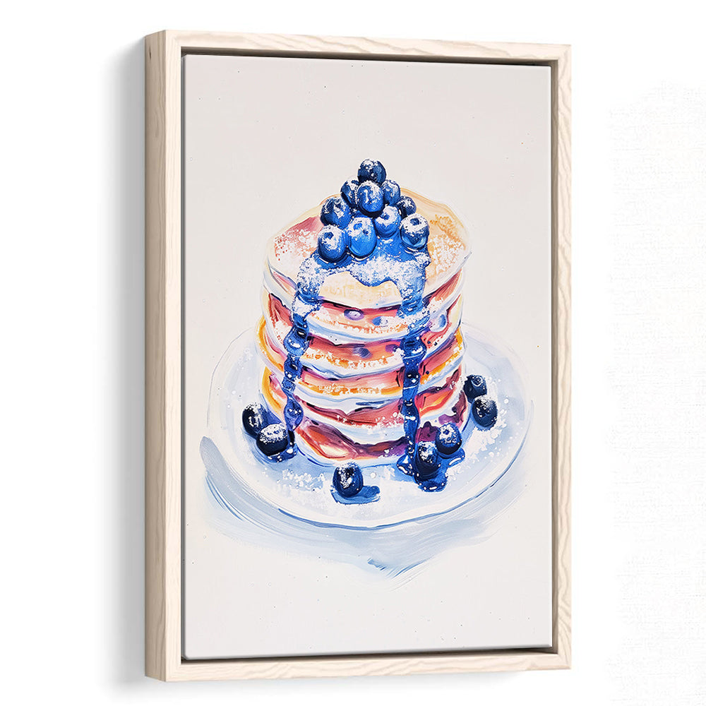 Blueberry Pancakes Art Print Vintage Retro Food Art, Framed Canvas Print Wall Art, Floating Frame