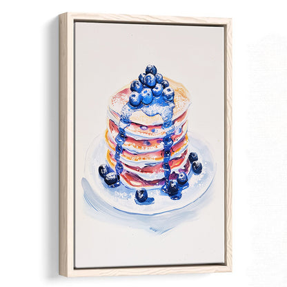 Blueberry Pancakes Art Print Vintage Retro Food Art, Framed Canvas Print Wall Art, Floating Frame