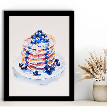 Blueberry Pancakes Art Print Vintage Retro Food Art, Framed Art Print Wall Decor, Picture Framed