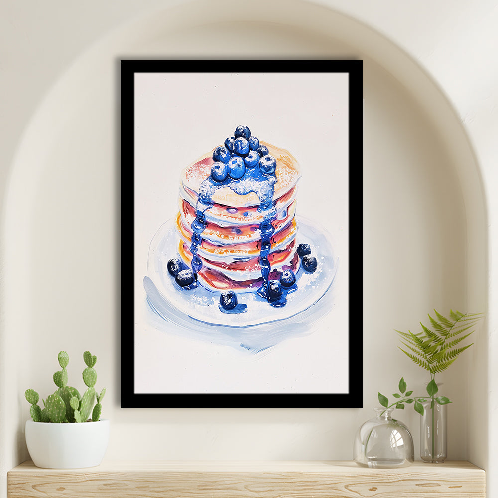 Blueberry Pancakes Art Print Vintage Retro Food Art, Framed Art Print Wall Decor, Picture Framed