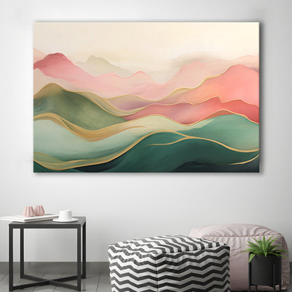 Blush Pink Green Abstract, Mountain Landscape Painting Print Living Room, Canvas Print Wall Art, Wall Decor, Painting Canvas