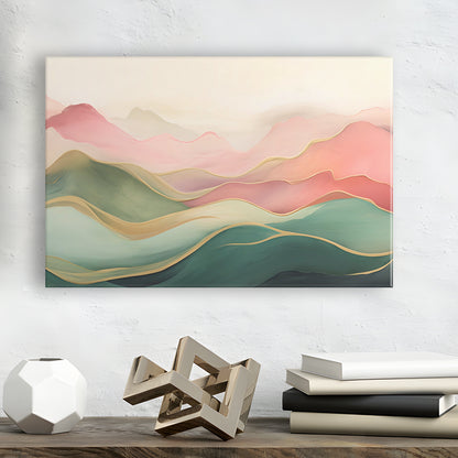 Blush Pink Green Abstract, Mountain Landscape Painting Print Living Room, Canvas Print Wall Art, Wall Decor, Painting Canvas