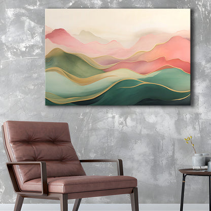 Blush Pink Green Abstract, Mountain Landscape Painting Print Living Room, Canvas Print Wall Art, Wall Decor, Painting Canvas