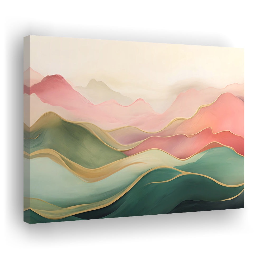 Blush Pink Green Abstract, Mountain Landscape Painting Print Living Room, Canvas Print Wall Art, Wall Decor, Painting Canvas