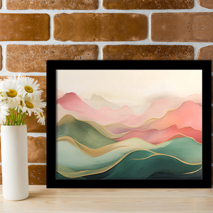 Blush Pink Green Abstract, Mountain Landscape Painting Print Living Room, Framed Art Print Wall Decor, Picture Framed