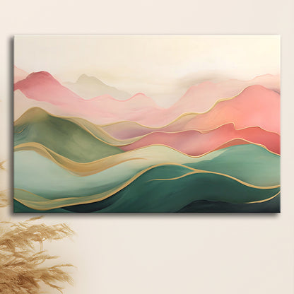 Blush Pink Green Abstract, Mountain Landscape Painting Print Living Room, Canvas Print Wall Art, Wall Decor, Painting Canvas