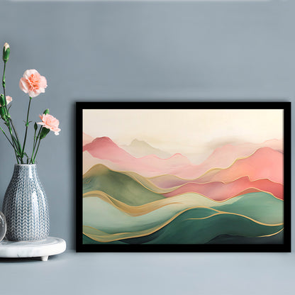Blush Pink Green Abstract, Mountain Landscape Painting Print Living Room, Framed Art Print Wall Decor, Picture Framed