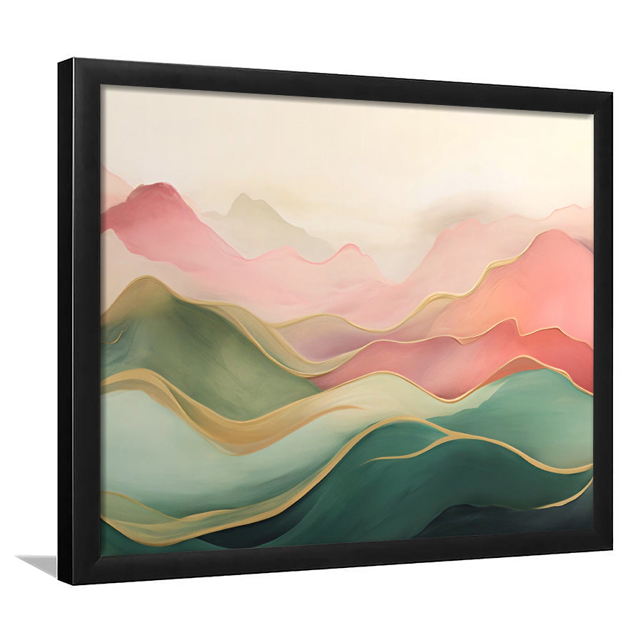 Blush Pink Green Abstract, Mountain Landscape Painting Print Living Room, Framed Art Print Wall Decor, Picture Framed