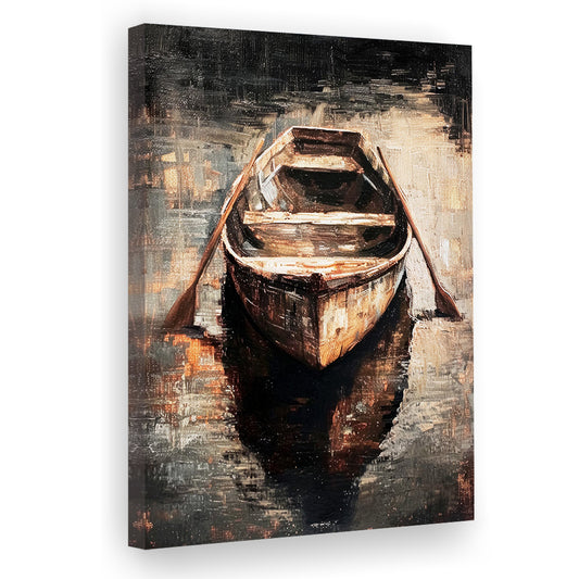 Boat on Water Oil Painting Vintage Dark Aesthetic Rustic, Canvas Print Wall Art, Wall Decor, Painting Canvas