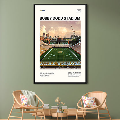 Bobby Dodd Stadium Print, Georgia Tech Yellow Jackets Stadium Canvas Art, Man Cave Gift, Floating Framed Canvas Print