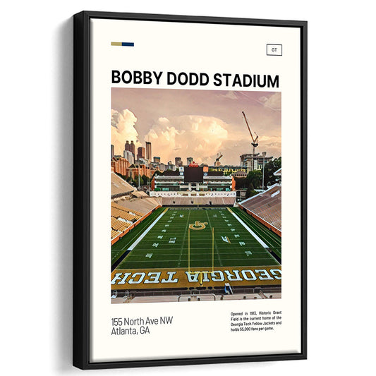Bobby Dodd Stadium Print, Georgia Tech Yellow Jackets Stadium Canvas Art, Man Cave Gift, Floating Framed Canvas Print