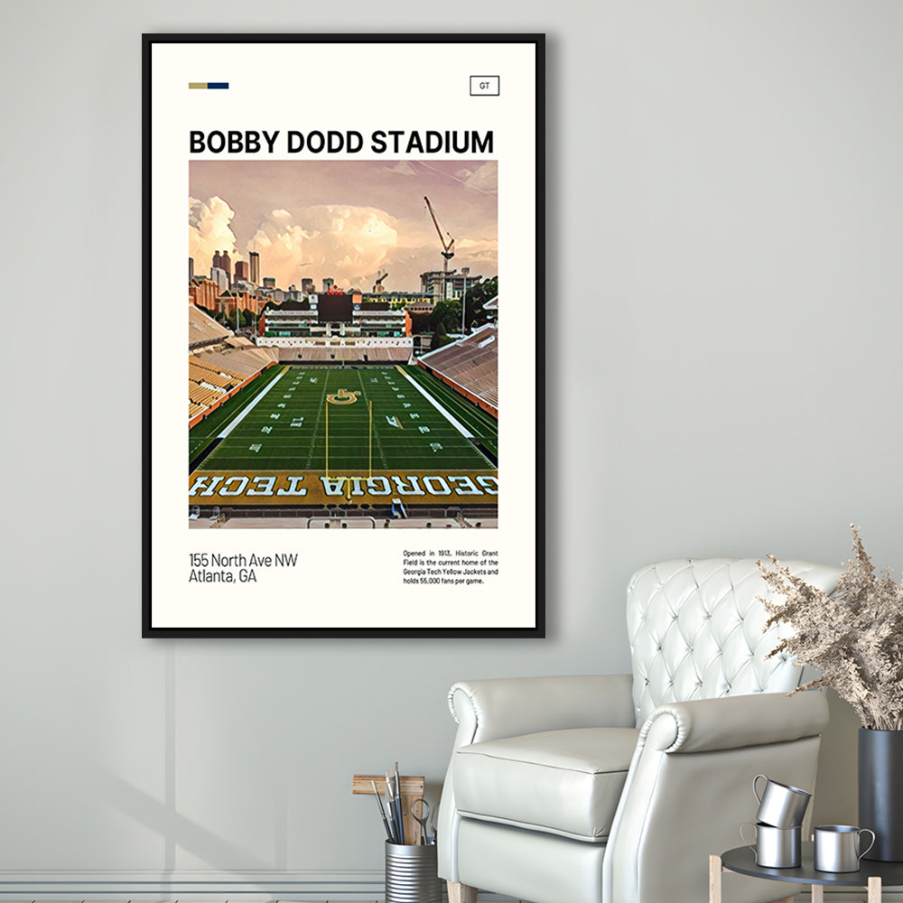 Bobby Dodd Stadium Print, Georgia Tech Yellow Jackets Stadium Canvas Art, Man Cave Gift, Floating Framed Canvas Print