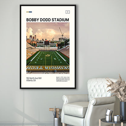 Bobby Dodd Stadium Print, Georgia Tech Yellow Jackets Stadium Canvas Art, Man Cave Gift, Floating Framed Canvas Print