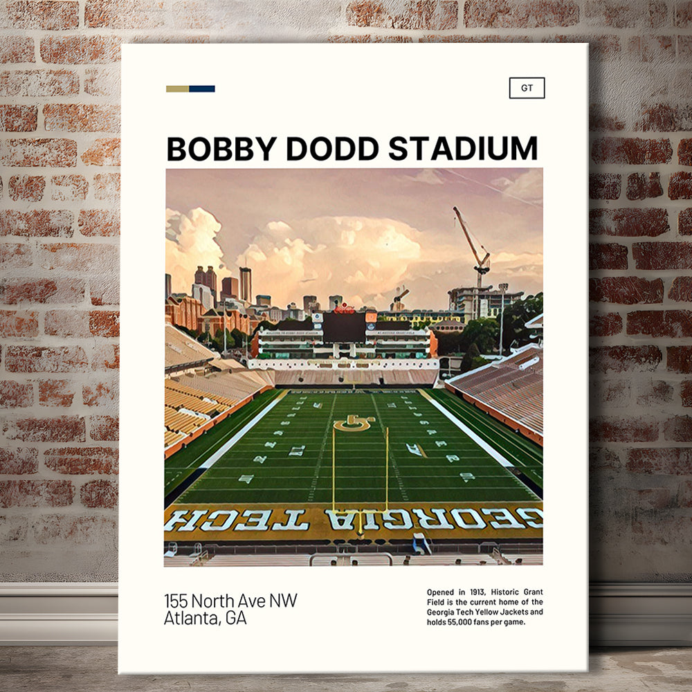 Bobby Dodd Stadium Print, Georgia Tech Yellow Jackets Stadium Canvas Art, Fan Gifts, Sport Art, Canvas Print Wall Art
