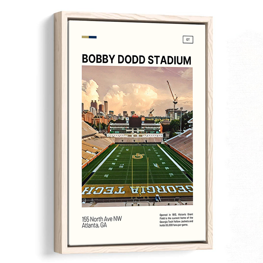 Bobby Dodd Stadium Print, Georgia Tech Yellow Jackets Stadium Canvas Art, Man Cave Gift, Floating Framed Canvas Print