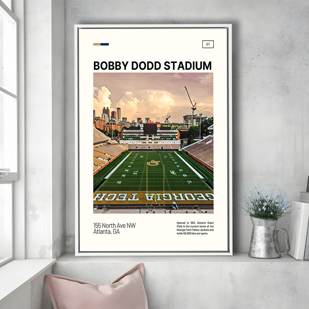 Bobby Dodd Stadium Print, Georgia Tech Yellow Jackets Stadium Canvas Art, Man Cave Gift, Floating Framed Canvas Print