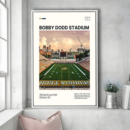 Bobby Dodd Stadium Print, Georgia Tech Yellow Jackets Stadium Canvas Art, Man Cave Gift, Floating Framed Canvas Print