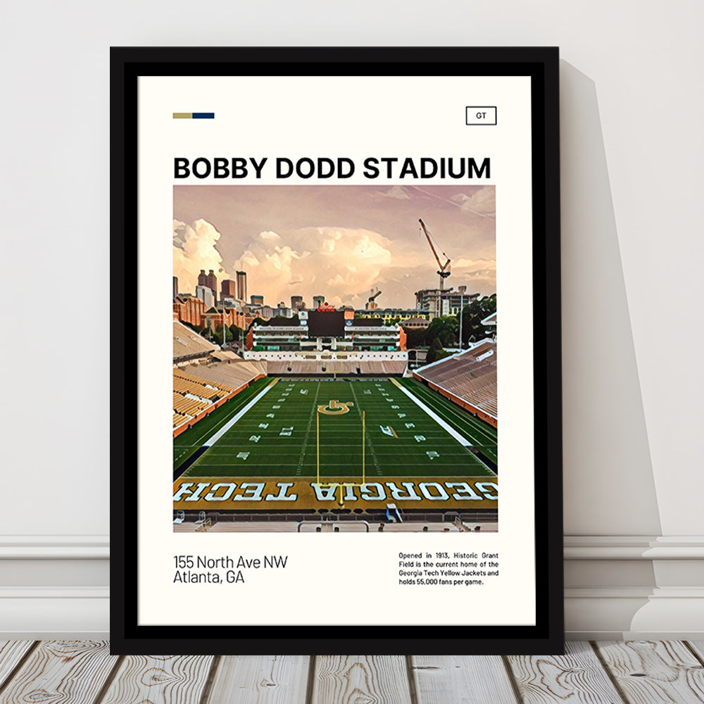 Bobby Dodd Stadium Print, Georgia Tech Yellow Jackets Stadium Canvas Art, Man Cave Gift, Floating Framed Canvas Print
