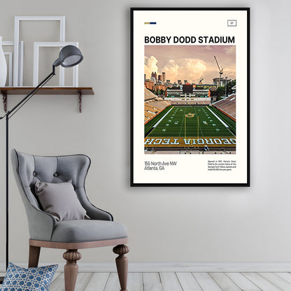 Bobby Dodd Stadium Print, Georgia Tech Yellow Jackets Stadium Canvas Art, Man Cave Gift, Floating Framed Canvas Print