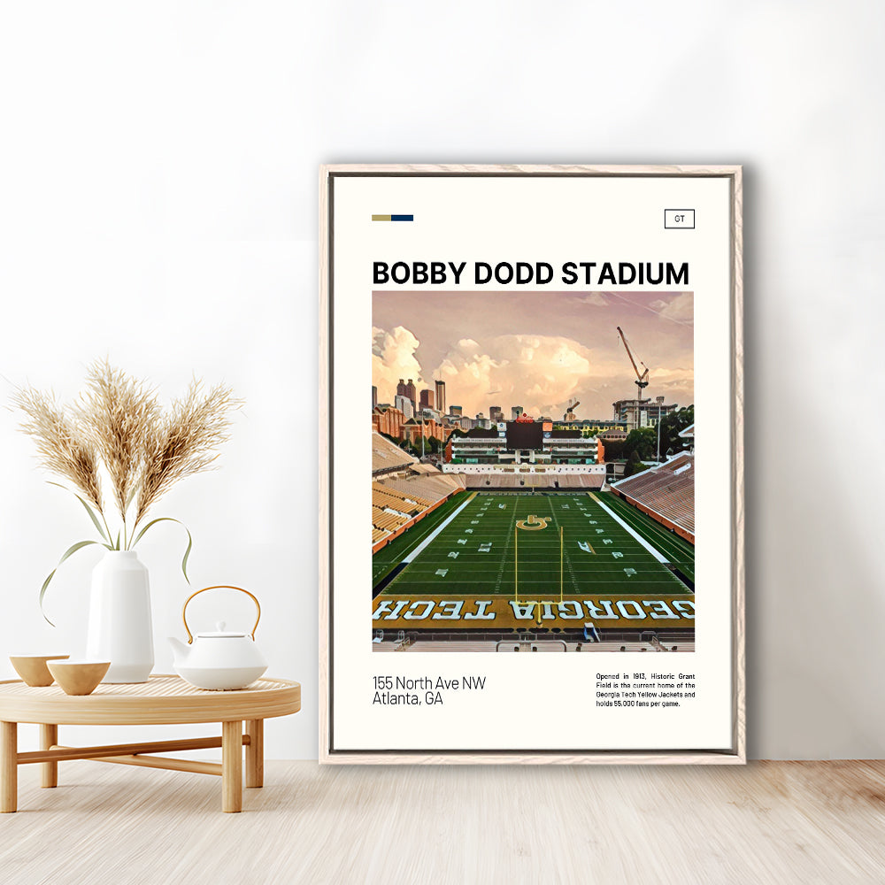 Bobby Dodd Stadium Print, Georgia Tech Yellow Jackets Stadium Canvas Art, Man Cave Gift, Floating Framed Canvas Print