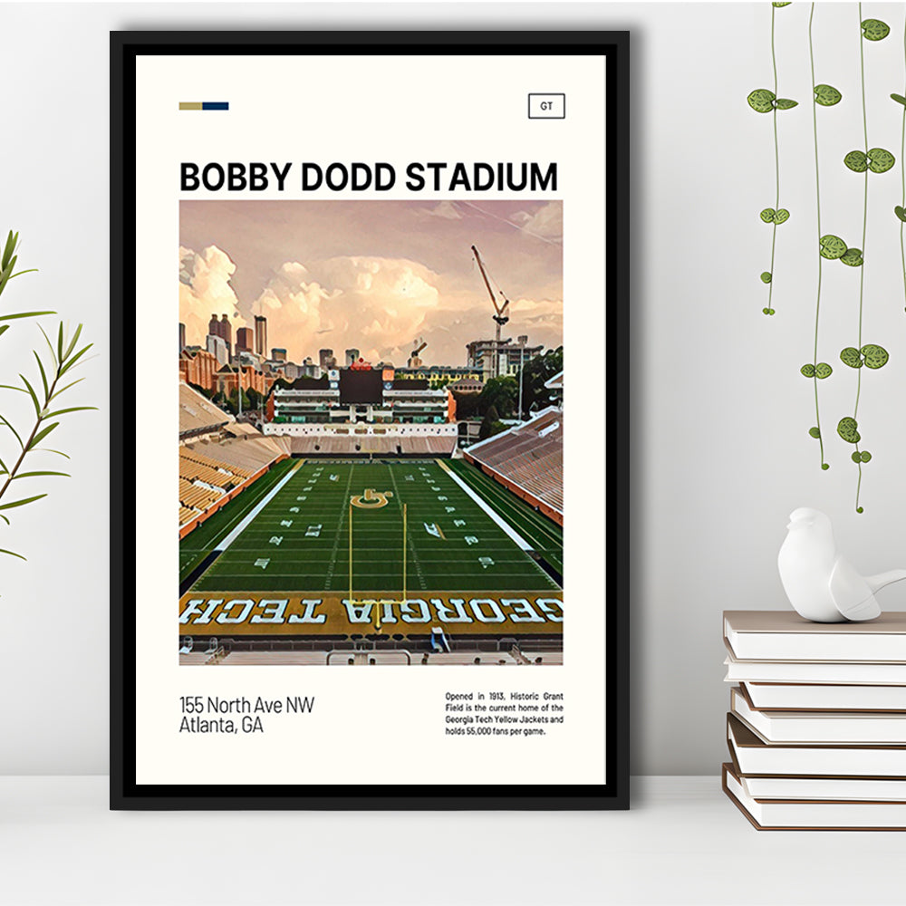 Bobby Dodd Stadium Print, Georgia Tech Yellow Jackets Stadium Canvas Art, Man Cave Gift, Floating Framed Canvas Print