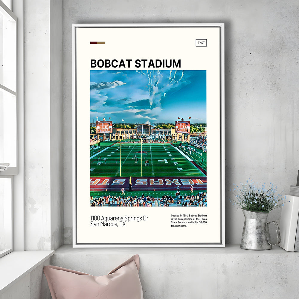 Bobcat Stadium Print, Texas State Bobcats Stadium Canvas Art, Man Cave Gift, Floating Framed Canvas Print Wall Art