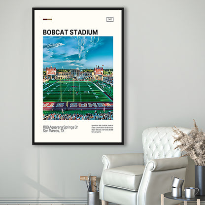 Bobcat Stadium Print, Texas State Bobcats Stadium Canvas Art, Man Cave Gift, Floating Framed Canvas Print Wall Art