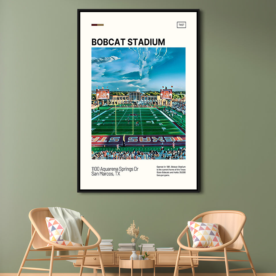 Bobcat Stadium Print, Texas State Bobcats Stadium Canvas Art, Man Cave Gift, Floating Framed Canvas Print Wall Art