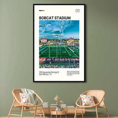 Bobcat Stadium Print, Texas State Bobcats Stadium Canvas Art, Man Cave Gift, Floating Framed Canvas Print Wall Art
