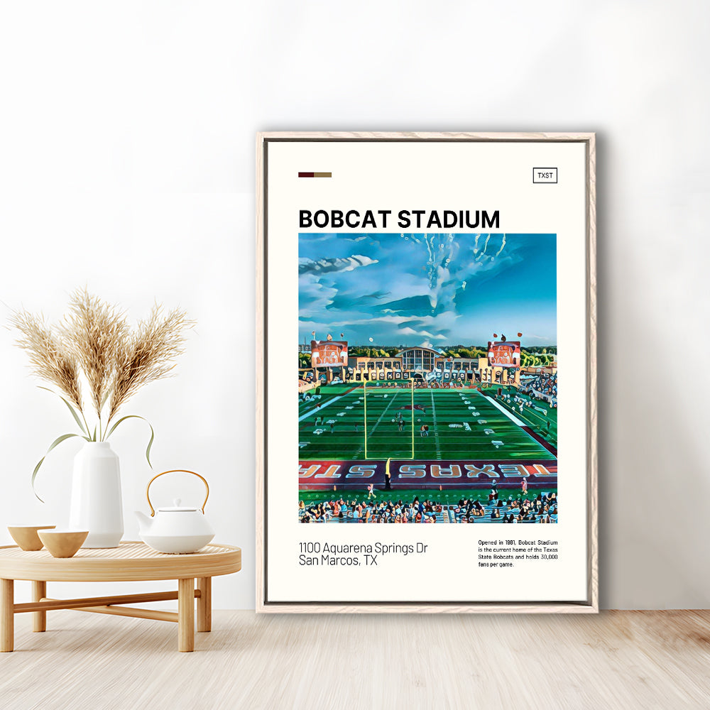 Bobcat Stadium Print, Texas State Bobcats Stadium Canvas Art, Man Cave Gift, Floating Framed Canvas Print Wall Art