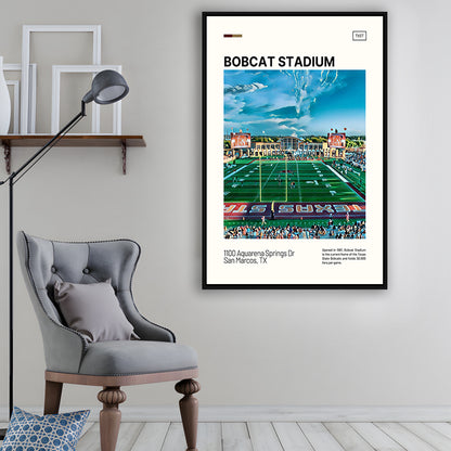Bobcat Stadium Print, Texas State Bobcats Stadium Canvas Art, Man Cave Gift, Floating Framed Canvas Print Wall Art