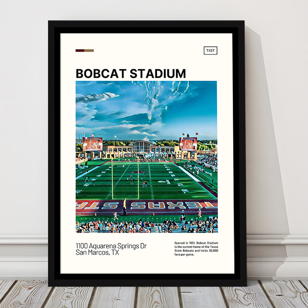 Bobcat Stadium Print, Texas State Bobcats Stadium Canvas Art, Man Cave Gift, Floating Framed Canvas Print Wall Art