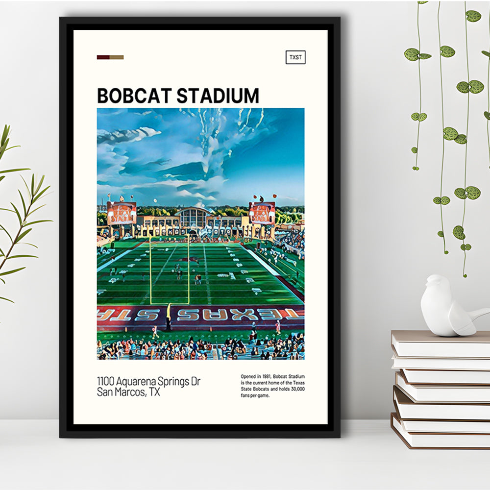 Bobcat Stadium Print, Texas State Bobcats Stadium Canvas Art, Man Cave Gift, Floating Framed Canvas Print Wall Art