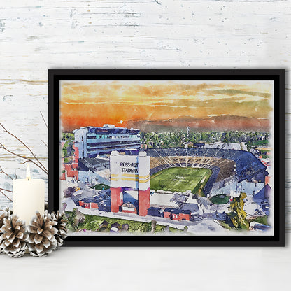 Boilermakers Stadium, Ross Ade Painting Stadium Watercolor, Sport Gift Art, Framed Canvas Print Wall Art