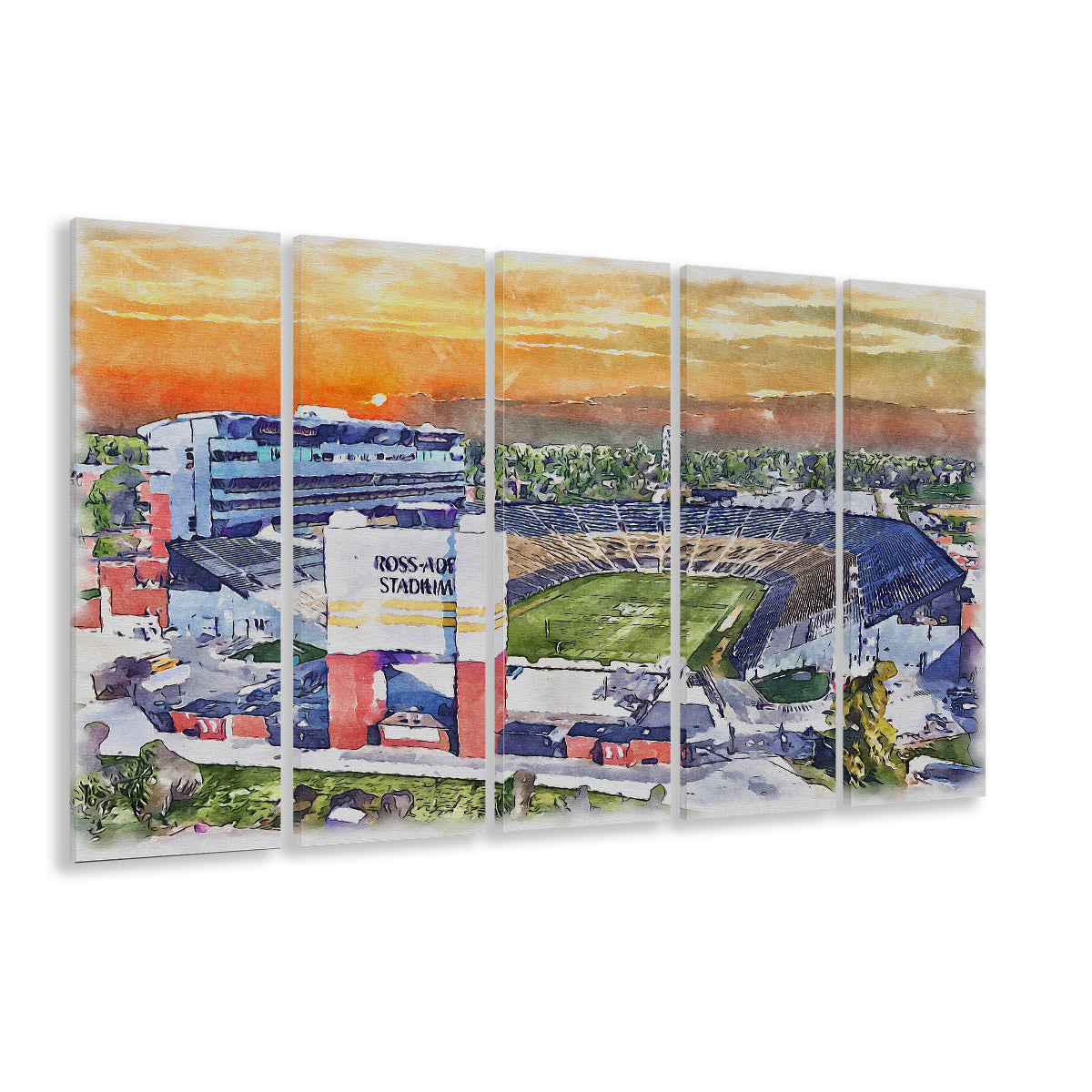 Boilermakers Stadium, Ross Ade Painting Stadium Watercolor, Sport Art, Extra Large Canvas Print Wall Art