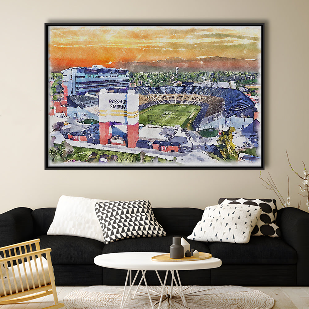 Boilermakers Stadium, Ross Ade Painting Stadium Watercolor, Sport Gift Art, Framed Canvas Print Wall Art