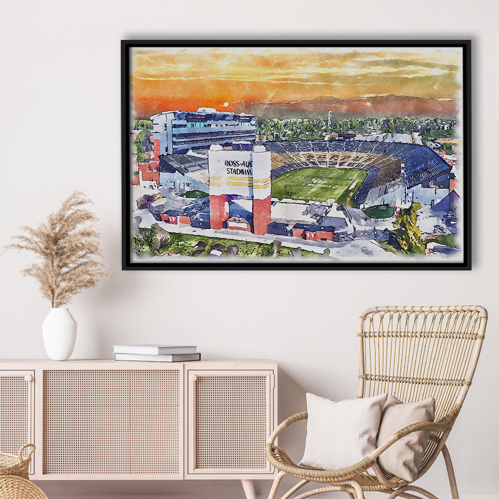 Boilermakers Stadium, Ross Ade Painting Stadium Watercolor, Sport Gift Art, Framed Canvas Print Wall Art