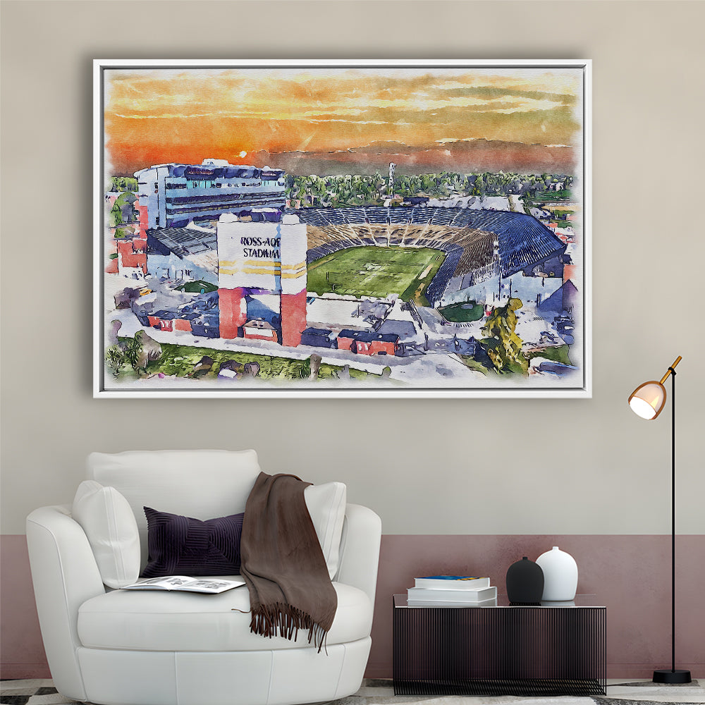 Boilermakers Stadium, Ross Ade Painting Stadium Watercolor, Sport Gift Art, Framed Canvas Print Wall Art