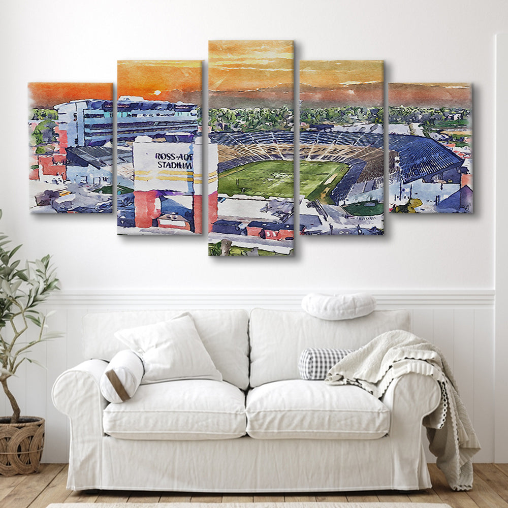 Boilermakers Stadium, Ross Ade Painting Stadium Watercolor, Sport Art, Mixed 5 Panel, Canvas Print Wall Art