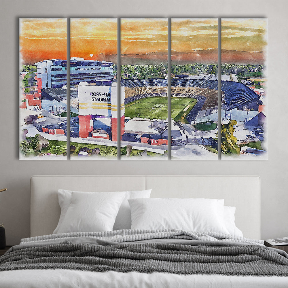 Boilermakers Stadium, Ross Ade Painting Stadium Watercolor, Sport Art, Extra Large Canvas Print Wall Art