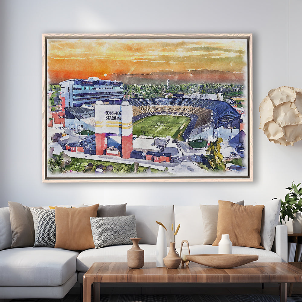 Boilermakers Stadium, Ross Ade Painting Stadium Watercolor, Sport Gift Art, Framed Canvas Print Wall Art
