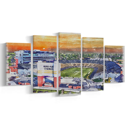 Boilermakers Stadium, Ross Ade Painting Stadium Watercolor, Sport Art, Mixed 5 Panel, Canvas Print Wall Art