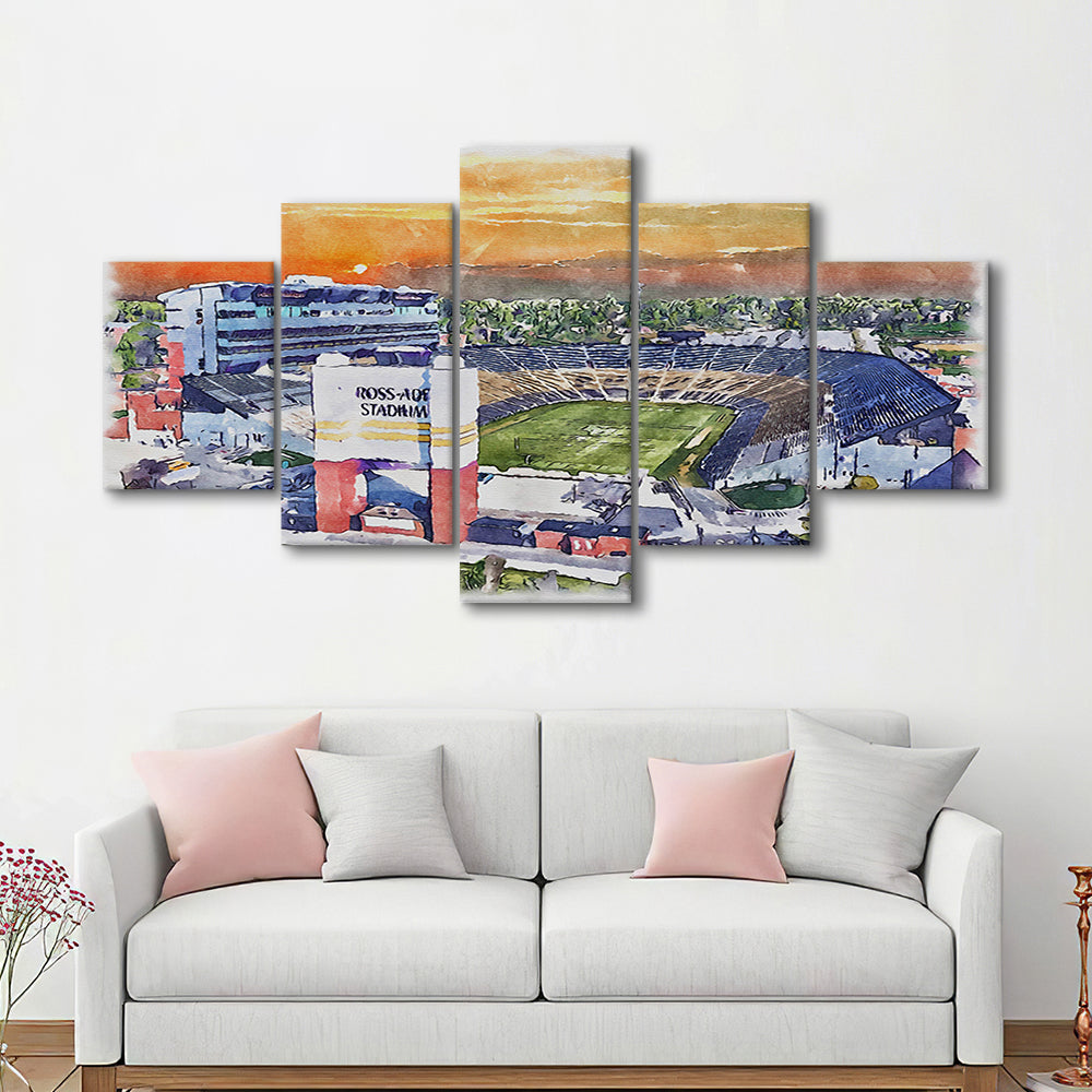 Boilermakers Stadium, Ross Ade Painting Stadium Watercolor, Sport Art, Mixed 5 Panel, Canvas Print Wall Art