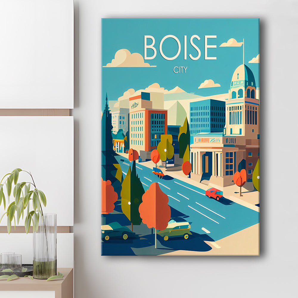 Boise City Retro Art Print, Boise City City Wall Art, Canvas Print, Painting Canvas, Living Room Decor