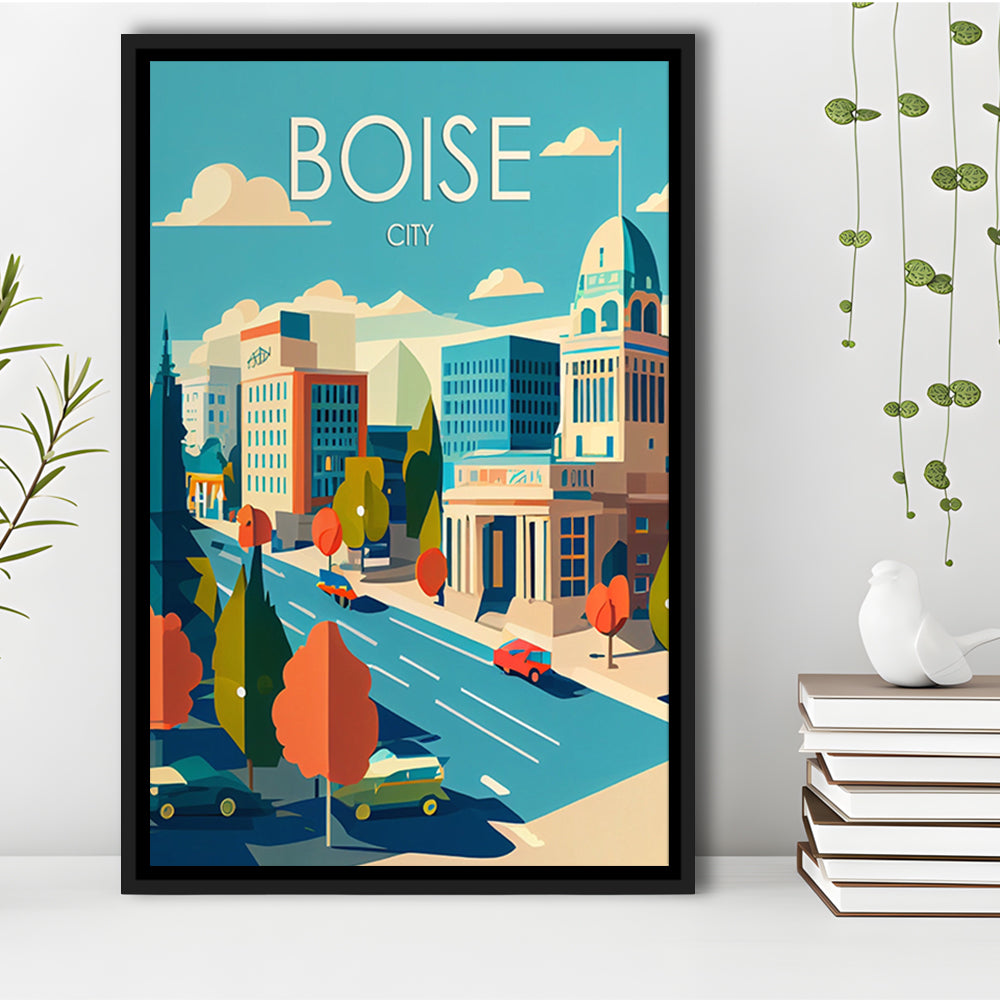 Boise City Retro Art Print, Boise City City Wall Art, Floating Framed Canvas Print, Framed Picture, Painting Canvas