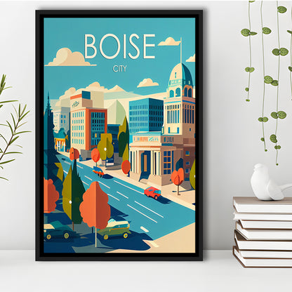 Boise City Retro Art Print, Boise City City Wall Art, Floating Framed Canvas Print, Framed Picture, Painting Canvas