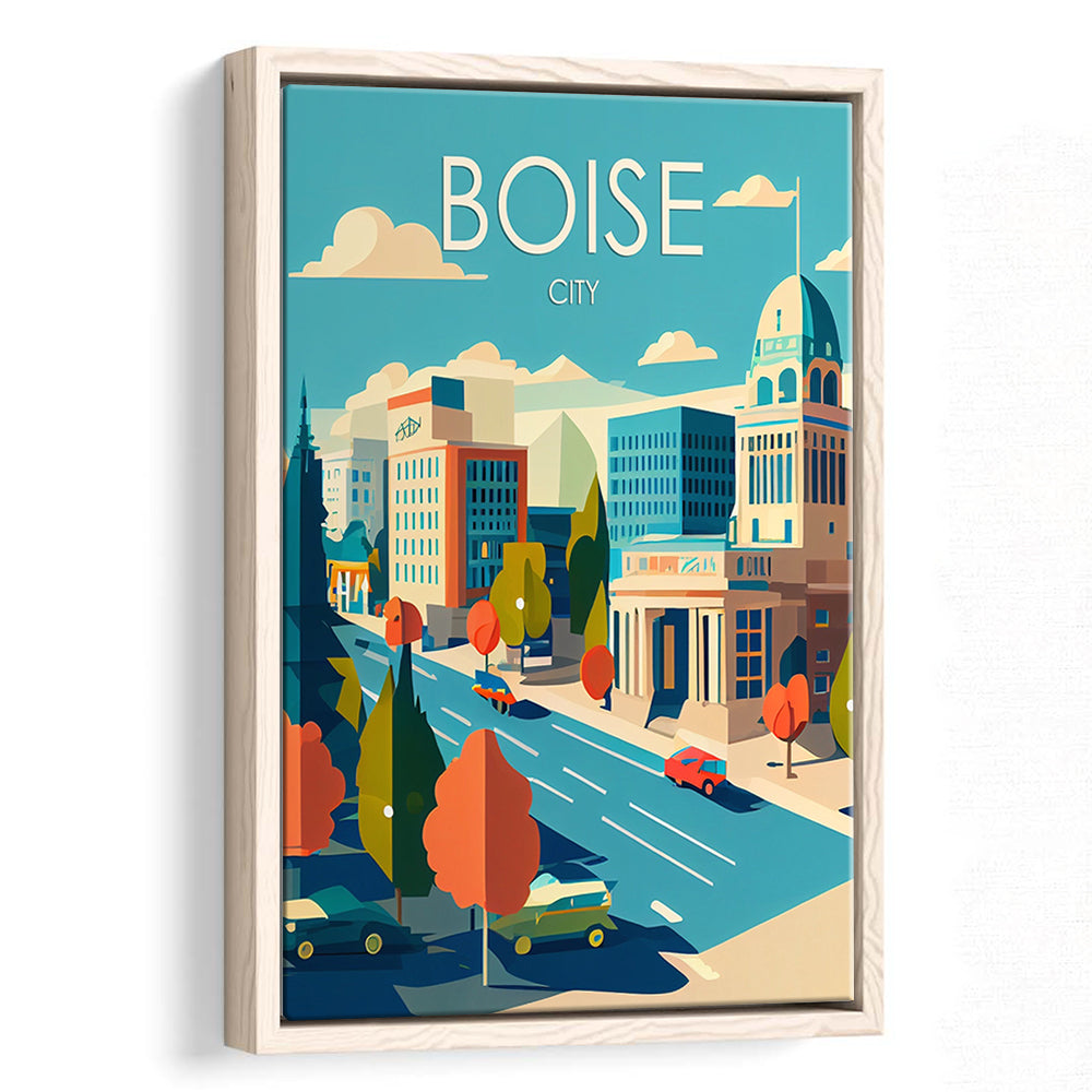Boise City Retro Art Print, Boise City City Wall Art, Floating Framed Canvas Print, Framed Picture, Painting Canvas