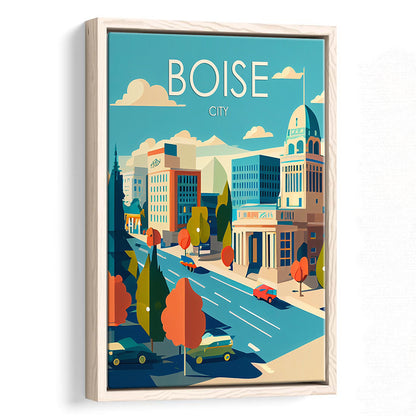 Boise City Retro Art Print, Boise City City Wall Art, Floating Framed Canvas Print, Framed Picture, Painting Canvas