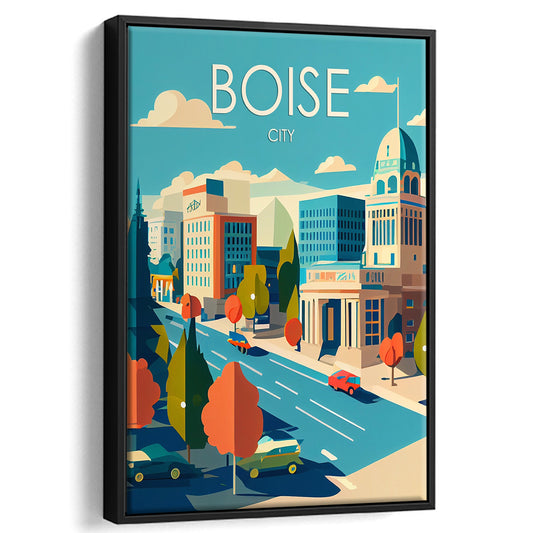 Boise City Retro Art Print, Boise City City Wall Art, Floating Framed Canvas Print, Framed Picture, Painting Canvas